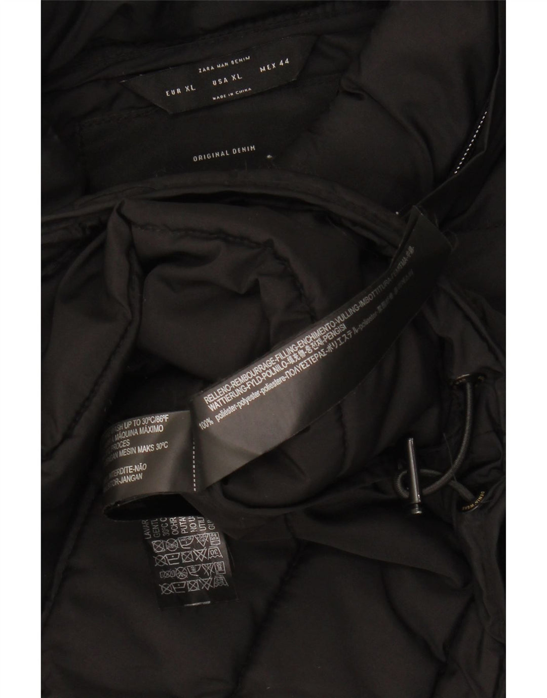 ZARA Mens Padded Jacket UK 42 XL Black Polyester