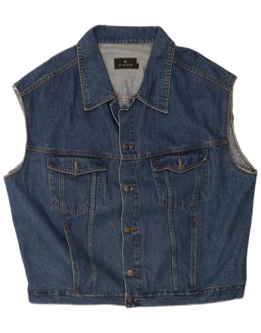 Vintage Herre Denim Gilet UK 46 3XL Blå