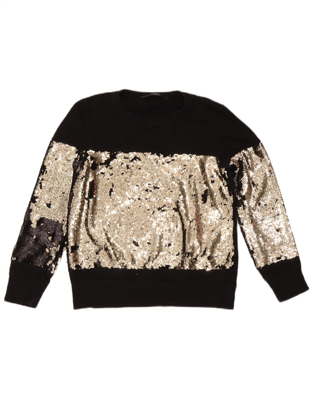 Guess Dame Sweatshirt Jumper UK 14 Medium Sort Colourblock Bomuld