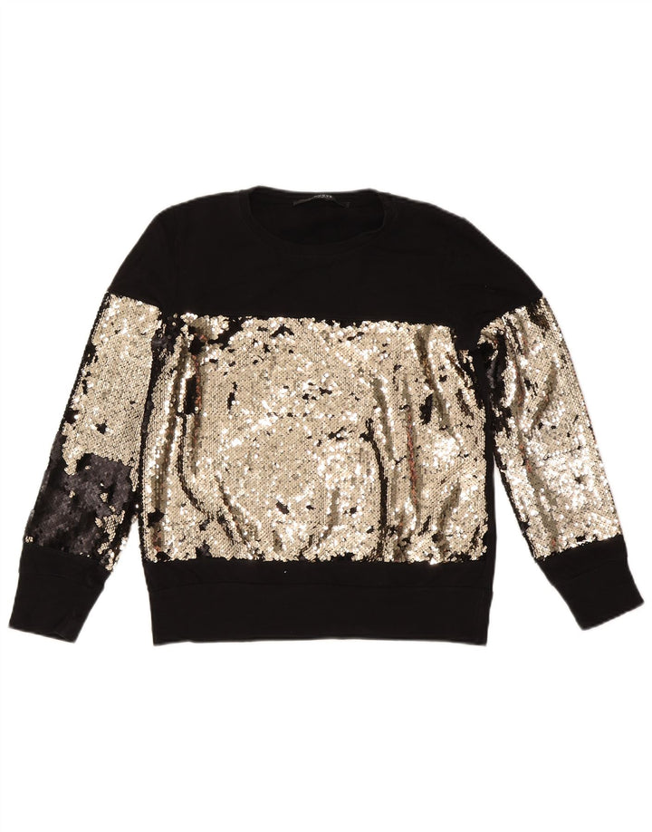 Guess Dame Sweatshirt Jumper UK 14 Medium Sort Colourblock Bomuld