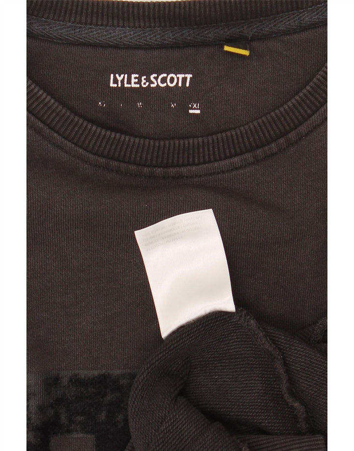 LYLE & SCOTT Mens Graphic Sweatshirt Jumper XL Black Cotton Vintage Lyle & Scott and Second-Hand Lyle & Scott from Messina Hembry 
