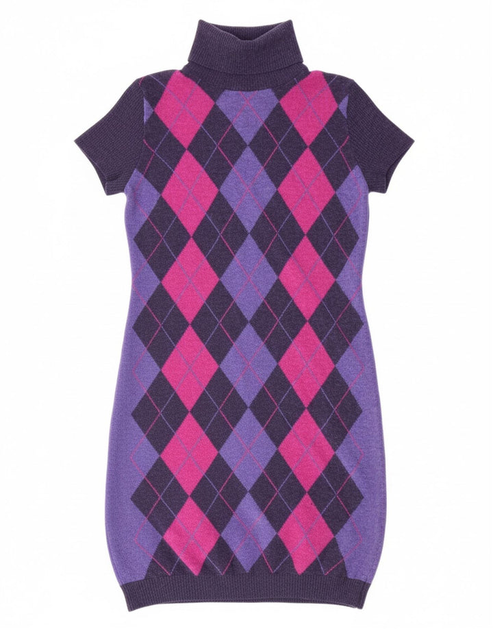 BENETTON Womens Jumper Dress UK 10 Small Multicoloured Argyle/Diamond