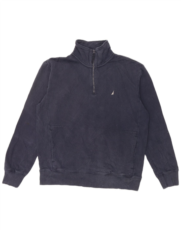 NAUTICA Mens Zip Neck Sweatshirt Jumper Medium Navy Blue Cotton