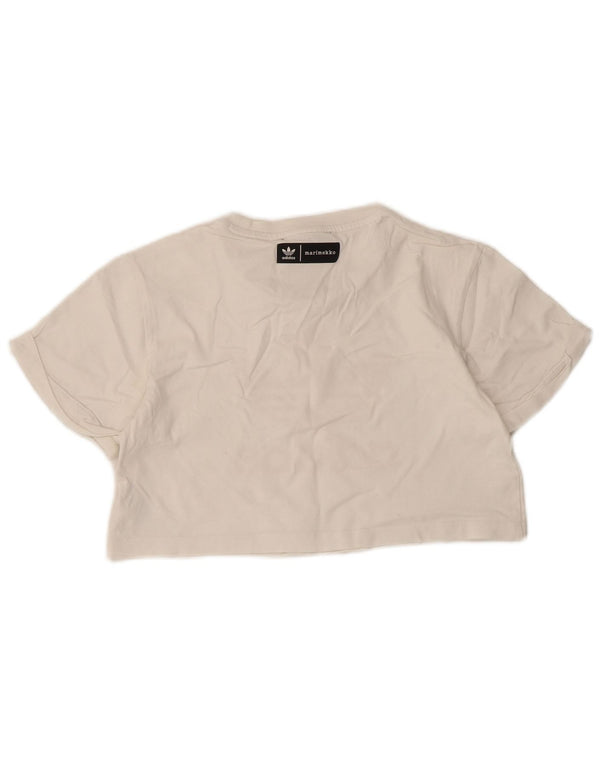 Adidas Womens Crop Graphic T-Shirt Top UK 6 XS Hvid Bomuld