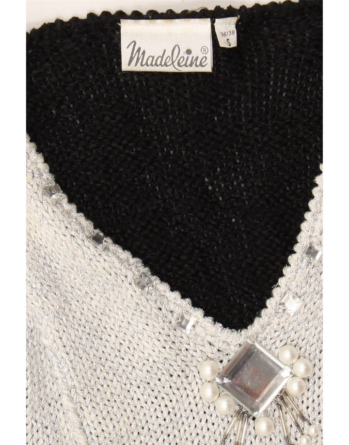MADELEINE Womens V-Neck Jumper Sweater EU 36/38 Small Black Colourblock Vintage Madeleine and Second-Hand Madeleine from Messina Hembry 