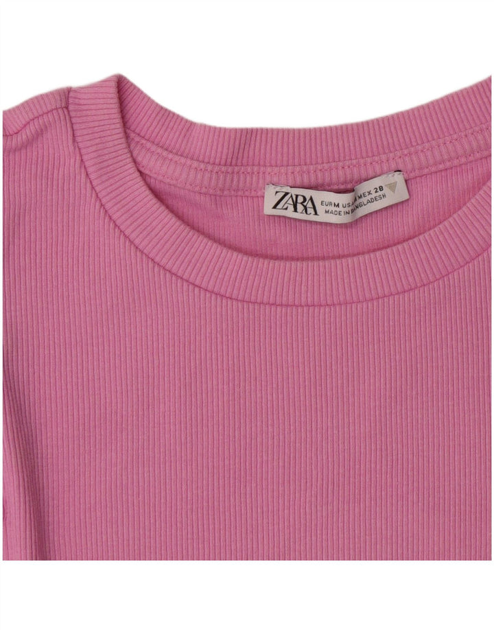 Zara Womens Crop T-Shirt Top UK 12 Medium Pink