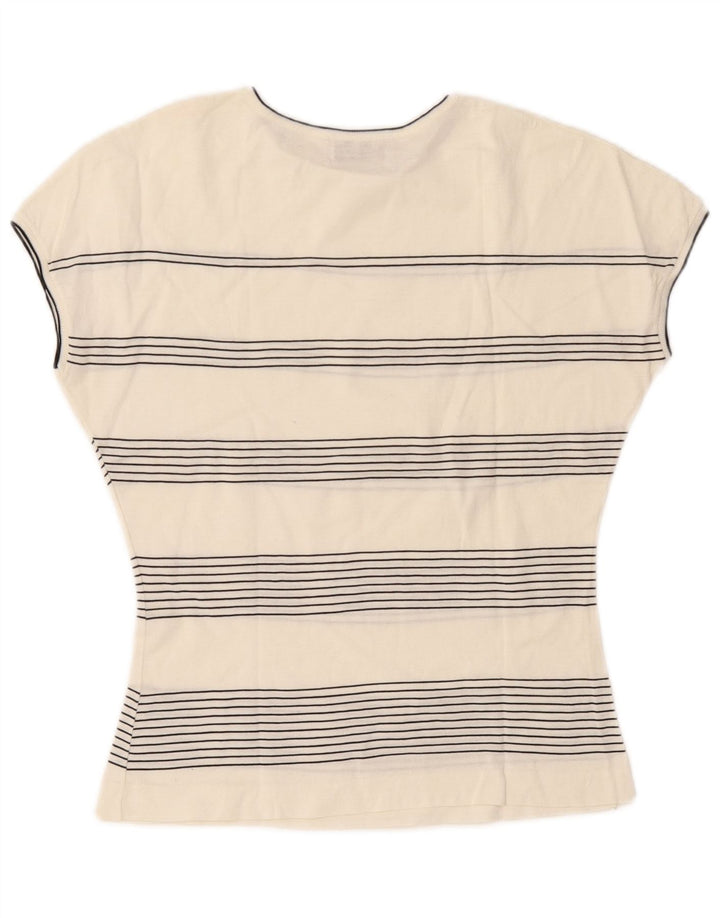 Vintage dame T-shirt top UK 12 Medium hvid stribet