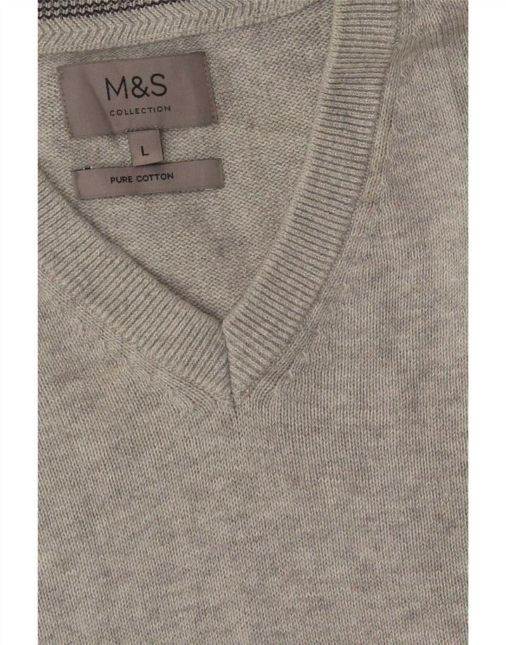 Marks & Spencer Herre V-hals sweater Stor grå bomuld