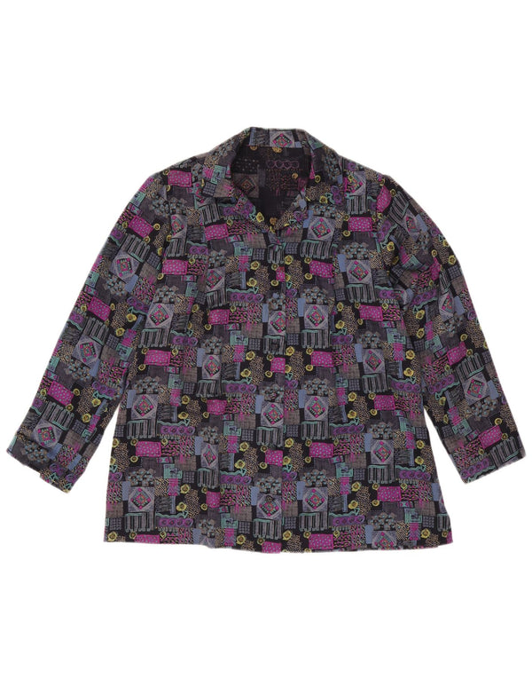 Vintage Dame Shirt Bluse UK 16 Stor Flerfarvet Geometrisk