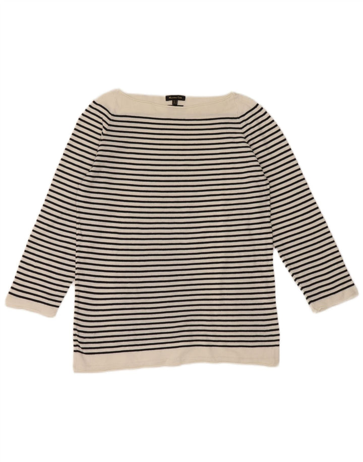 Massimo Dutti Dame Top 3/4 ærme UK 12 Medium Hvid Stribet Nautical