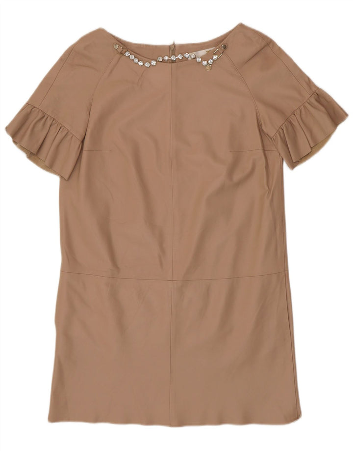 ELISABETTA FRANCHI Dame læderkjole IT 42 Medium Beige Læder
