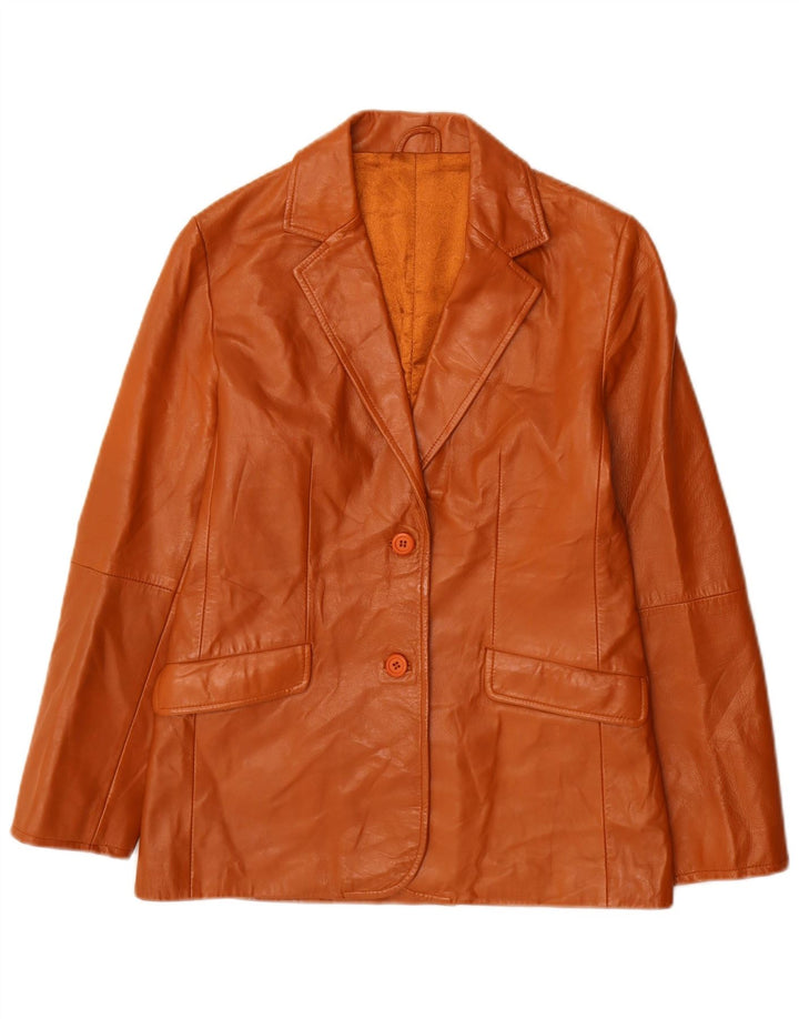 Stefanel Dame 2-knaps Læder Blazer Jacket UK 12 Medium Brun Læder