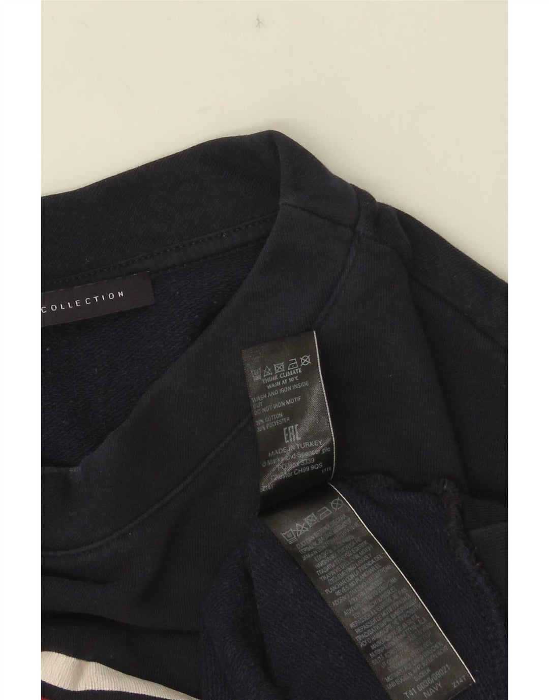 Marks & Spencer Dame Grafisk Sweatshirt Jumper UK 14 Medium Navy Blue