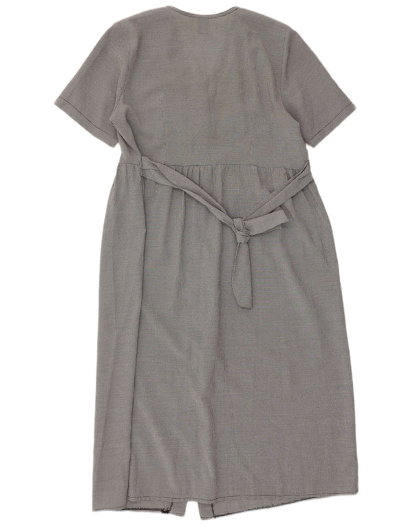 Vintage Kvinders Kortærmede Maxikjole UK 16 Large Grey Houndstooth