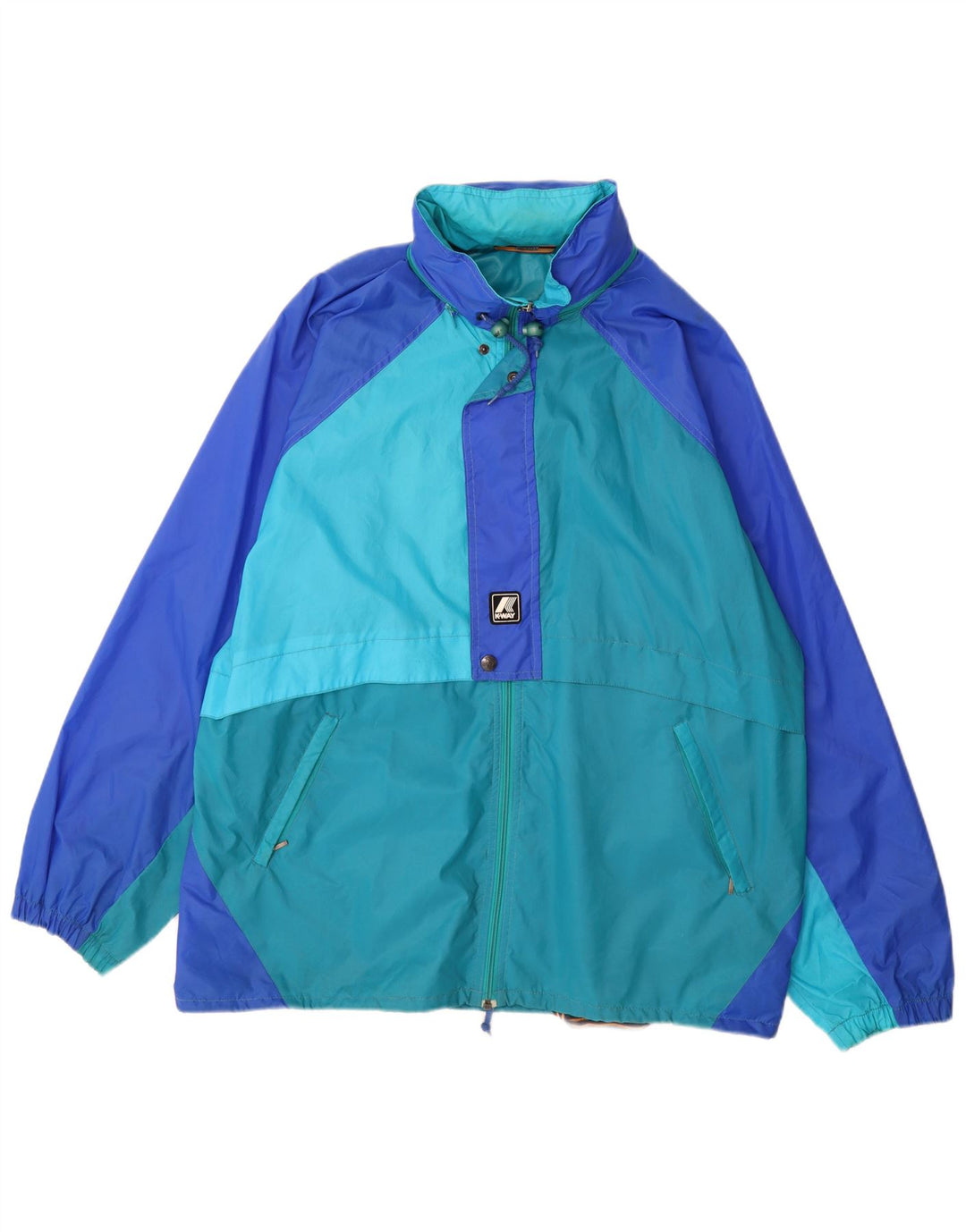 K-Way Regnjakke med hætte til mænd UK 42 XL Blå Colourblock Polyamid