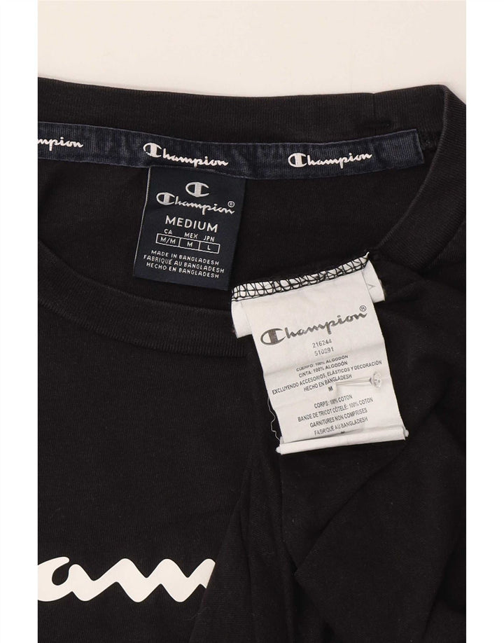 Champion Herre Grafisk T-Shirt Top Medium Sort Bomuld