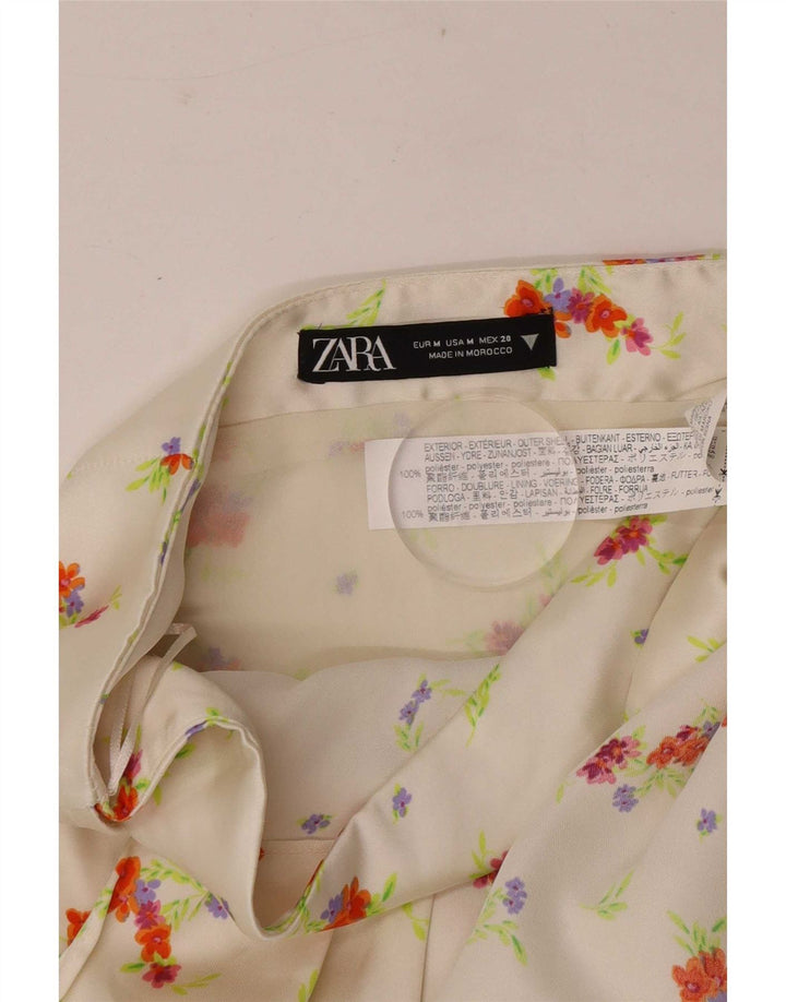 Zara Dame Mini-nederdel Medium W28 Hvid blomstret polyester