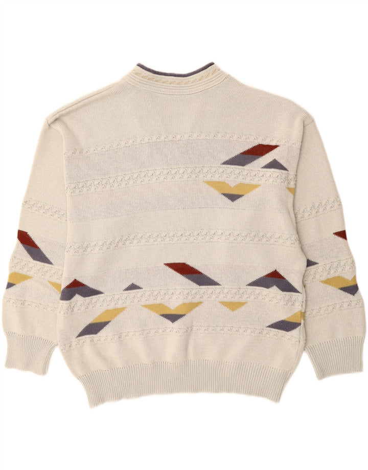 Vintage Herre V-hals sweater XL Hvid Geometrisk