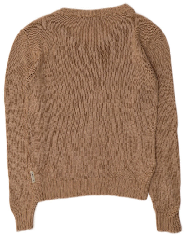 Armani Jeans Dame V-hals Jumper Sweater UK 14 Stor Beige Bomuld