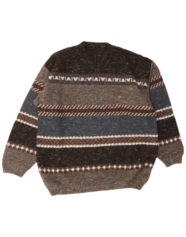 Vintage herre rund hals sweater 2XL flerfarvet stribet akryl