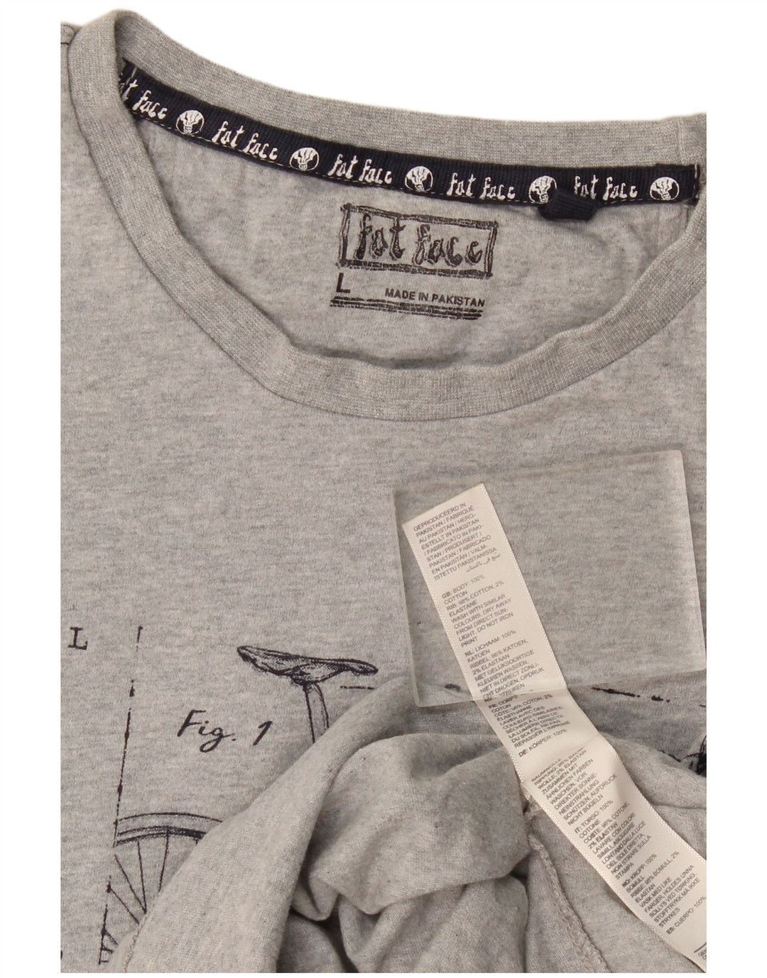 Fat Face Herre Grafisk T-Shirt Top Stor Grå Flecked Bomuld
