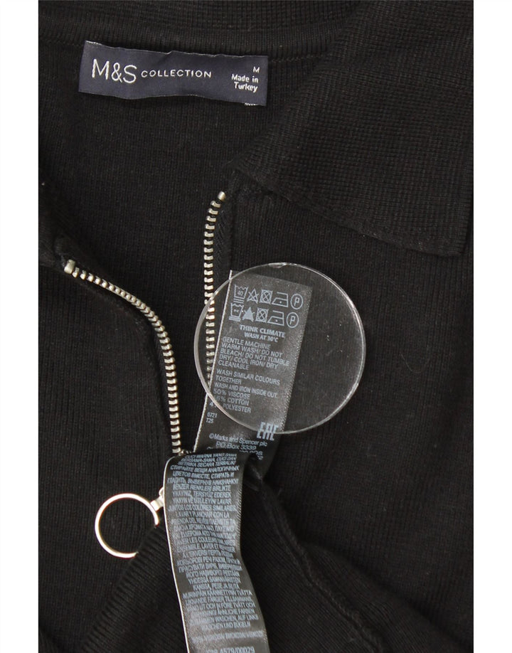 MARKS & SPENCER Womens Polo Shirt UK 14 Medium Black Viscose