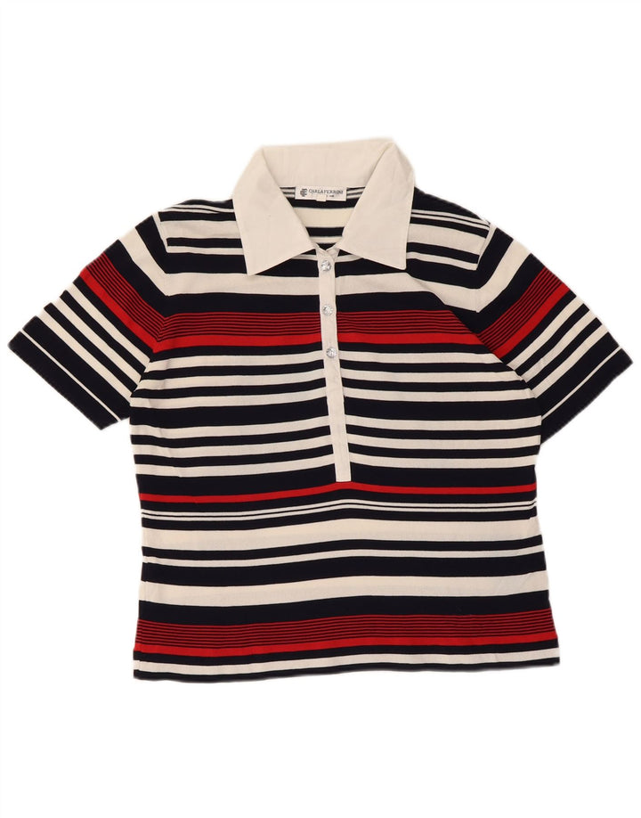 CARLA FERRONI Dame Polo Shirt UK 12 Medium Flerfarvet Stribet Viscose