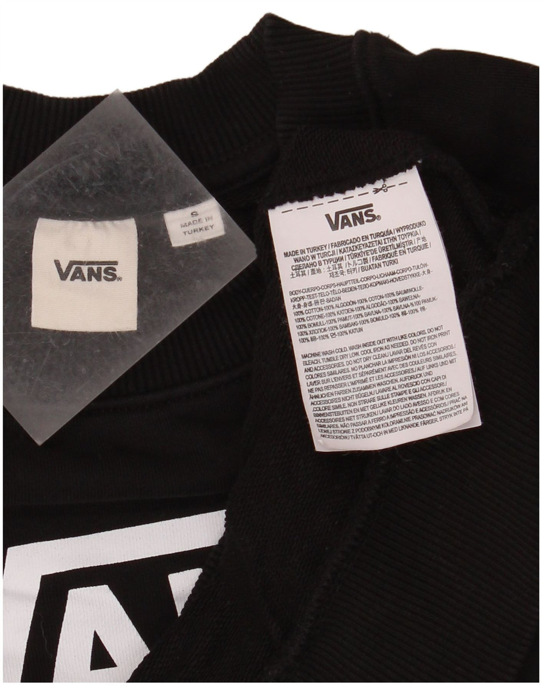 VANS Dame Oversized Crop Graphic Sweatshirt Jumper UK 10 Small Black