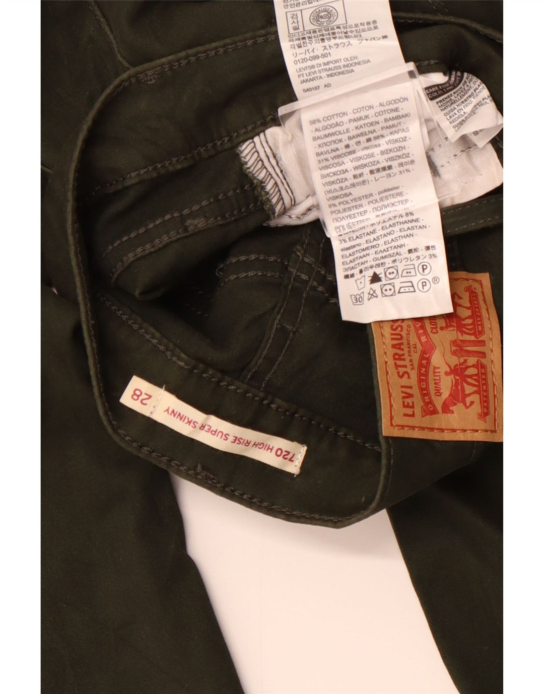 LEVI'S Dame 720 Super Skinny Casual Bukser med høj talje W28 L30 Khaki