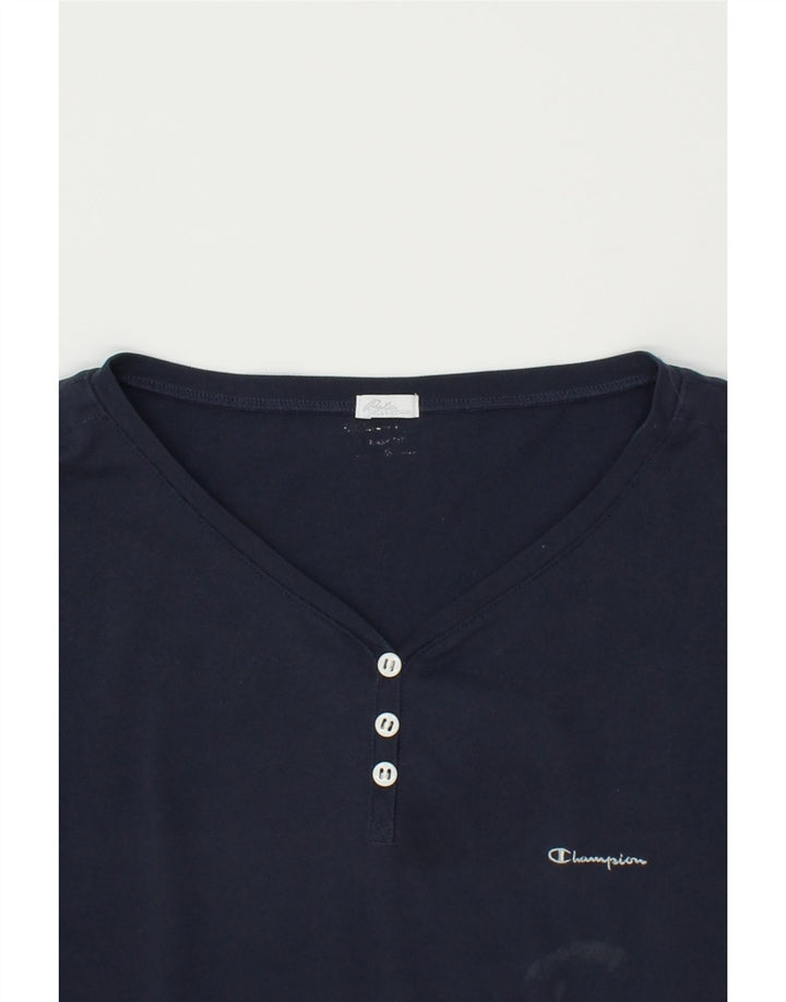 CHAMPION Womens T-Shirt Dress UK 14 Large Navy Blue Polyester | Vintage Champion | Thrift | Second-Hand Champion | Used Clothing | Messina Hembry 