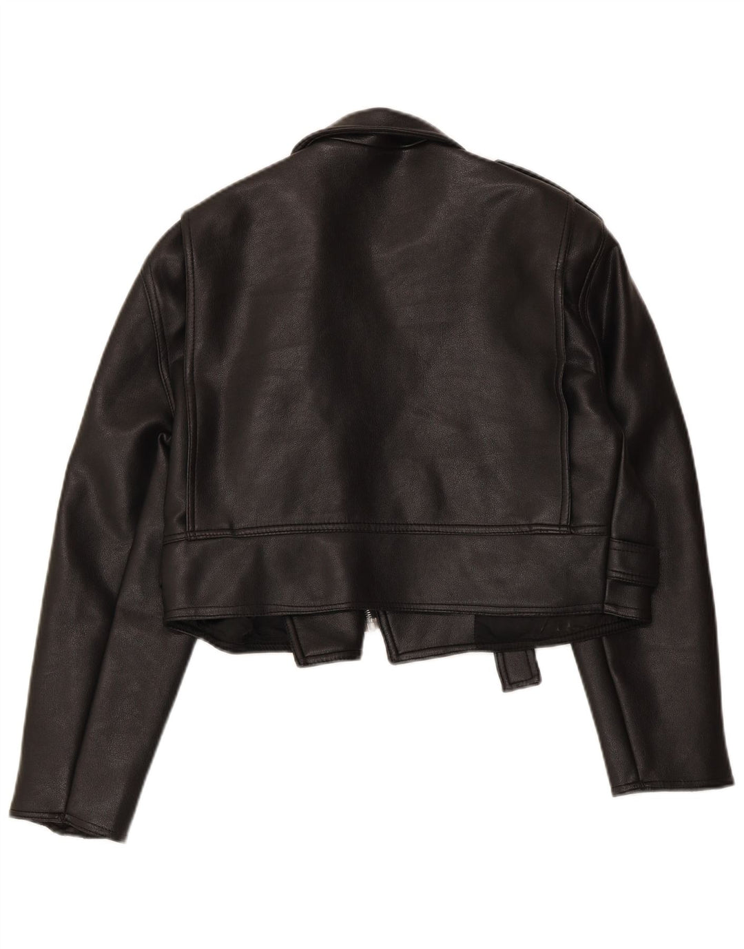 VINTAGE Womens Oversized Crop Læder Biker Jacket UK 10 Small Black