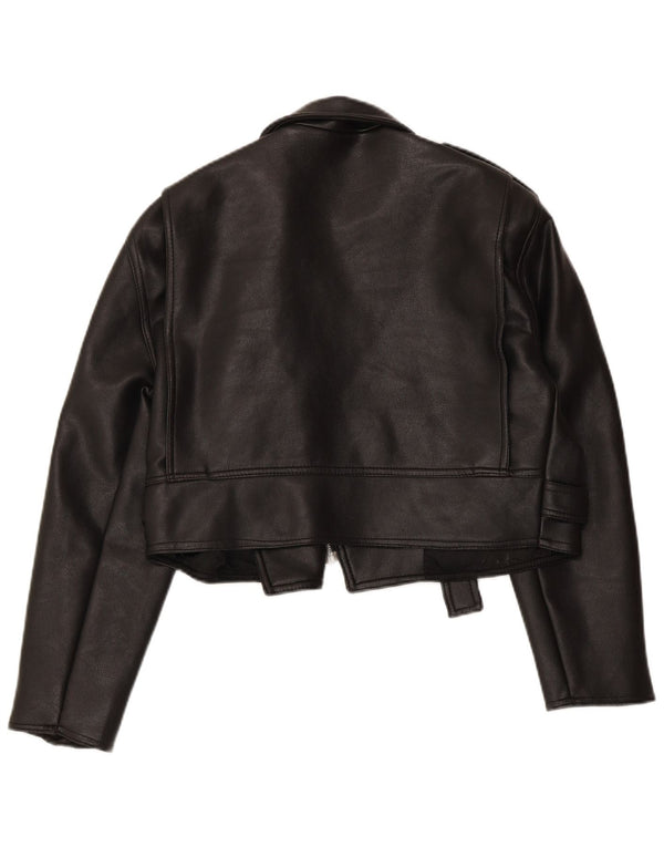 VINTAGE Womens Oversized Crop Læder Biker Jacket UK 10 Small Black