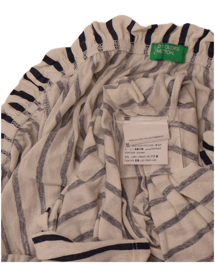 BENETTON Dame 3/4 ærme off Shoulder Top UK 14 Medium hvid stribet