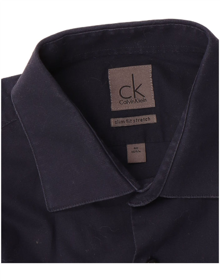 Calvin Klein Herre Slim Fit Skjorte Størrelse 40 15 3/4 Medium Navy Blue