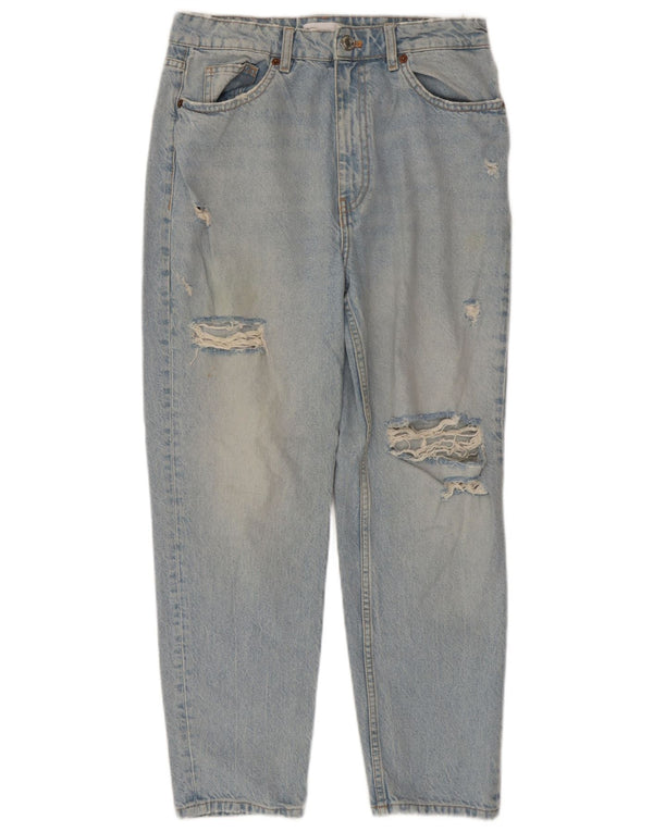Zara Dame High Waist Distressed Tapered Jeans EU 42 Large W32 L27 Blue