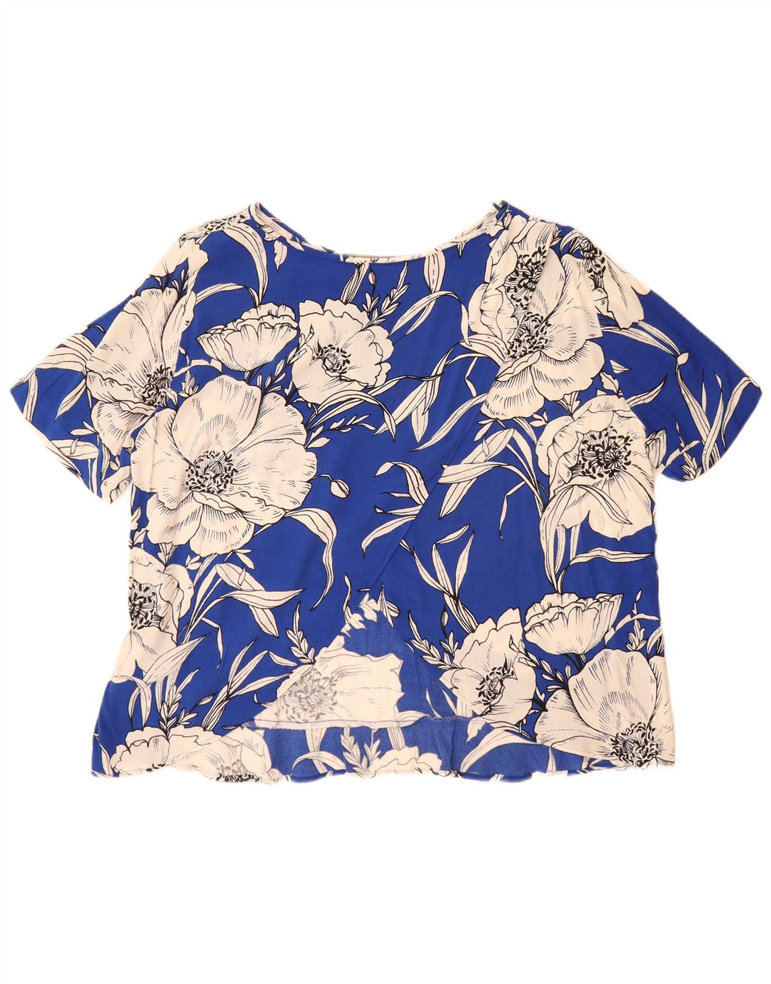 ZARA Dame Oversized Bluse Top UK 16 Large Blue Floral