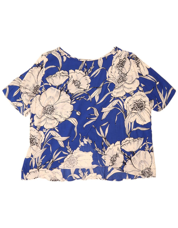 ZARA Dame Oversized Bluse Top UK 16 Large Blue Floral