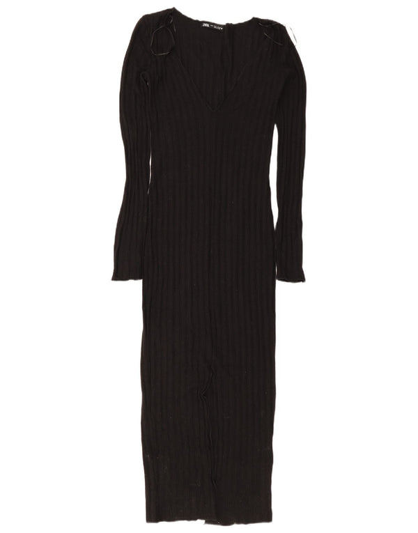 Zara Dame Langærmet Bodycon Kjole UK 8 Small Black Viscose