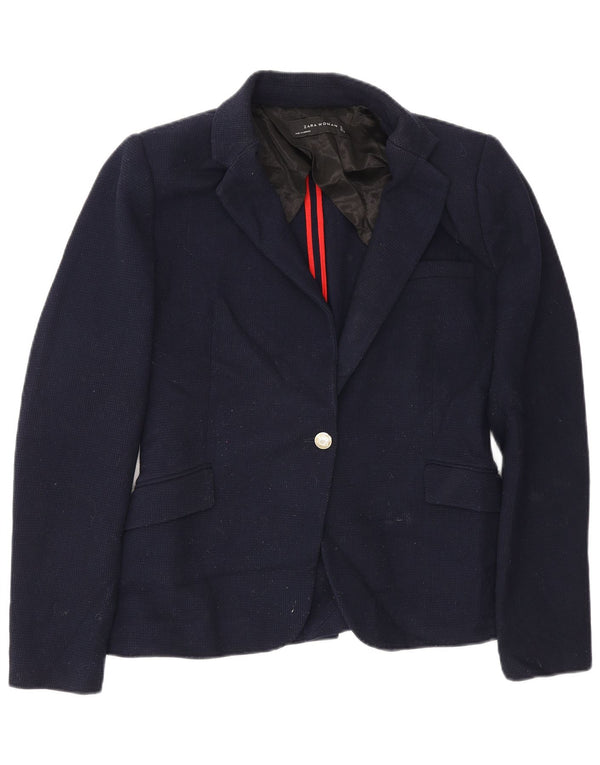 Zara Dame 1 Knap Blazer Jacket UK 14 Large Navy Blue Polyester