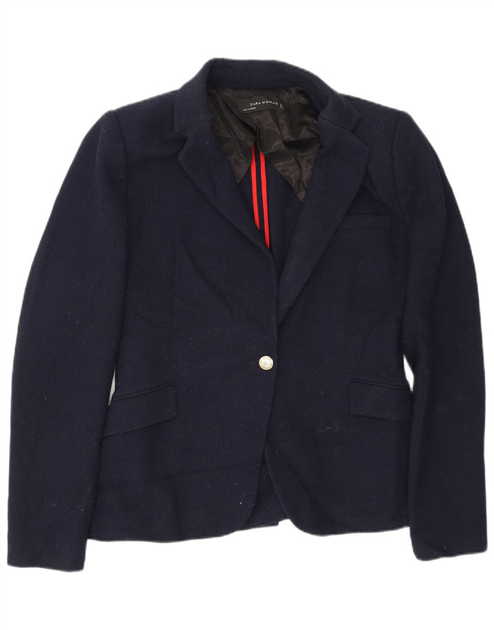 Zara Dame 1 Knap Blazer Jacket UK 14 Large Navy Blue Polyester