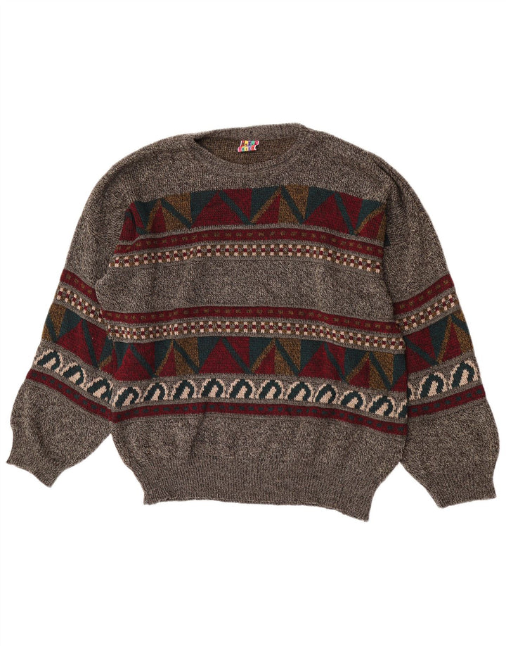 Vintage herre sweater med rund hals XL Grå Geometrisk