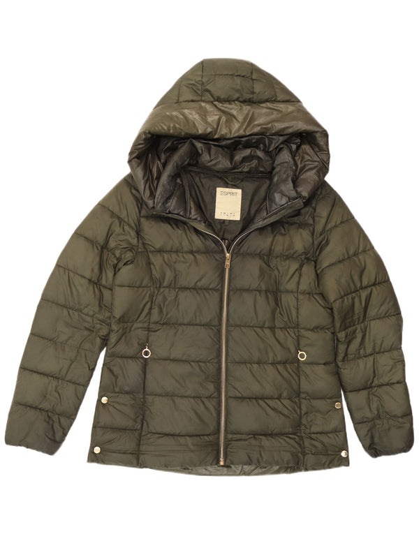 Esprit Dame Hætte Polstret Jakke UK 16 Large Khaki