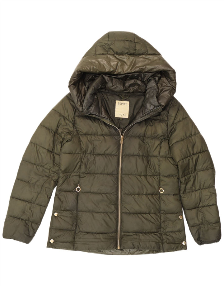 Esprit Dame Hætte Polstret Jakke UK 16 Large Khaki