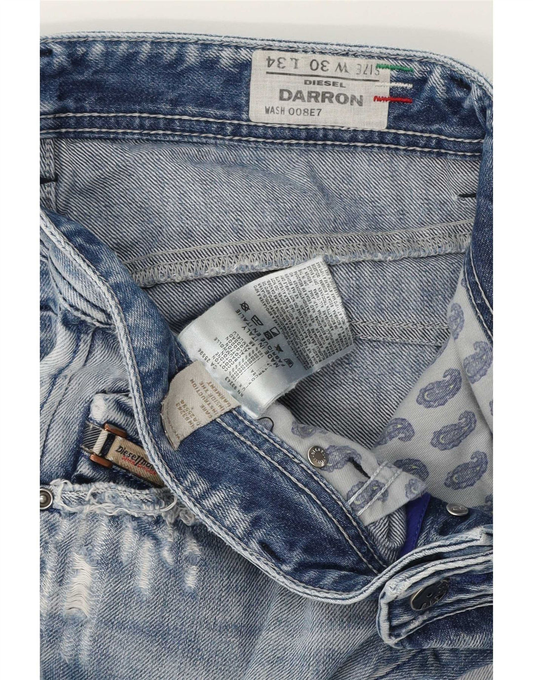 Diesel Herre Darron Distressed Straight Jeans W30 L30 Blå Bomuld