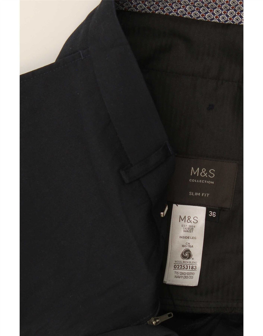 Marks & Spencer Herre Slim Fit Suit Bukser W36 L31 Marineblå Uld
