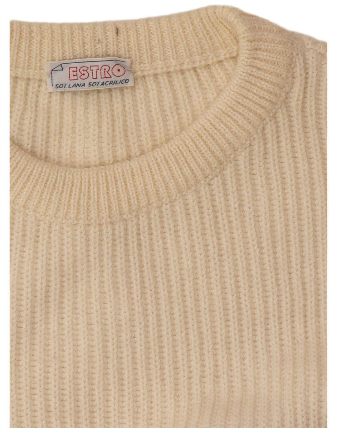 Vintage herre rund hals sweater stor beige colourblock uld
