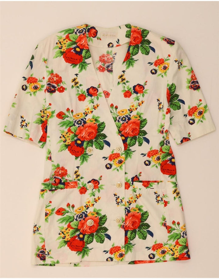 VINTAGE Womens Short Sleeve Blazer Jacket UK 8 Small White Floral Vintage Vintage and Second-Hand Vintage from Messina Hembry 