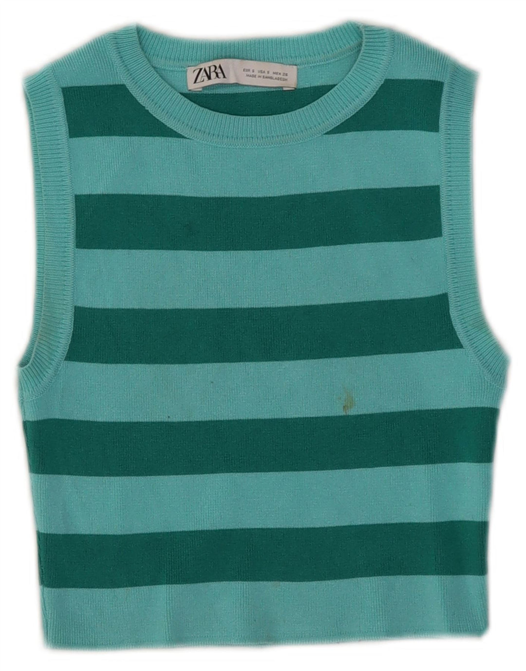 Zara Womens Crop Vest Top UK 8 Lille blå stribet viskose