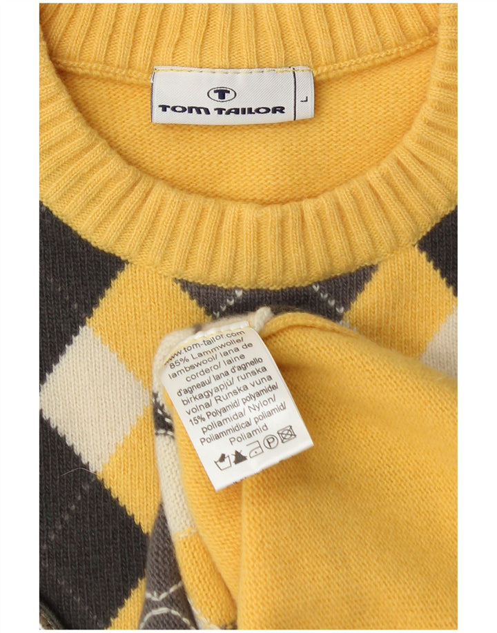 Tom Tailor Herre Crew Neck Jumper Sweater Large Yellow Argyle/Diamond
