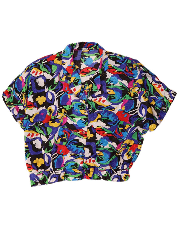 Vintage oversize skjortebluse til kvinder EU 44 XL Flerfarvet blomster